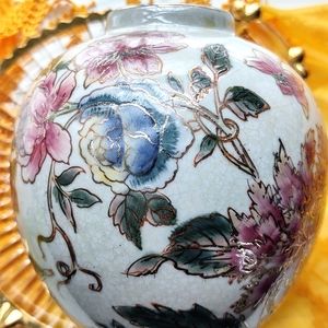 VTG Japanese ginger jar cloisonne peony floral garden 22K Asian vase planter